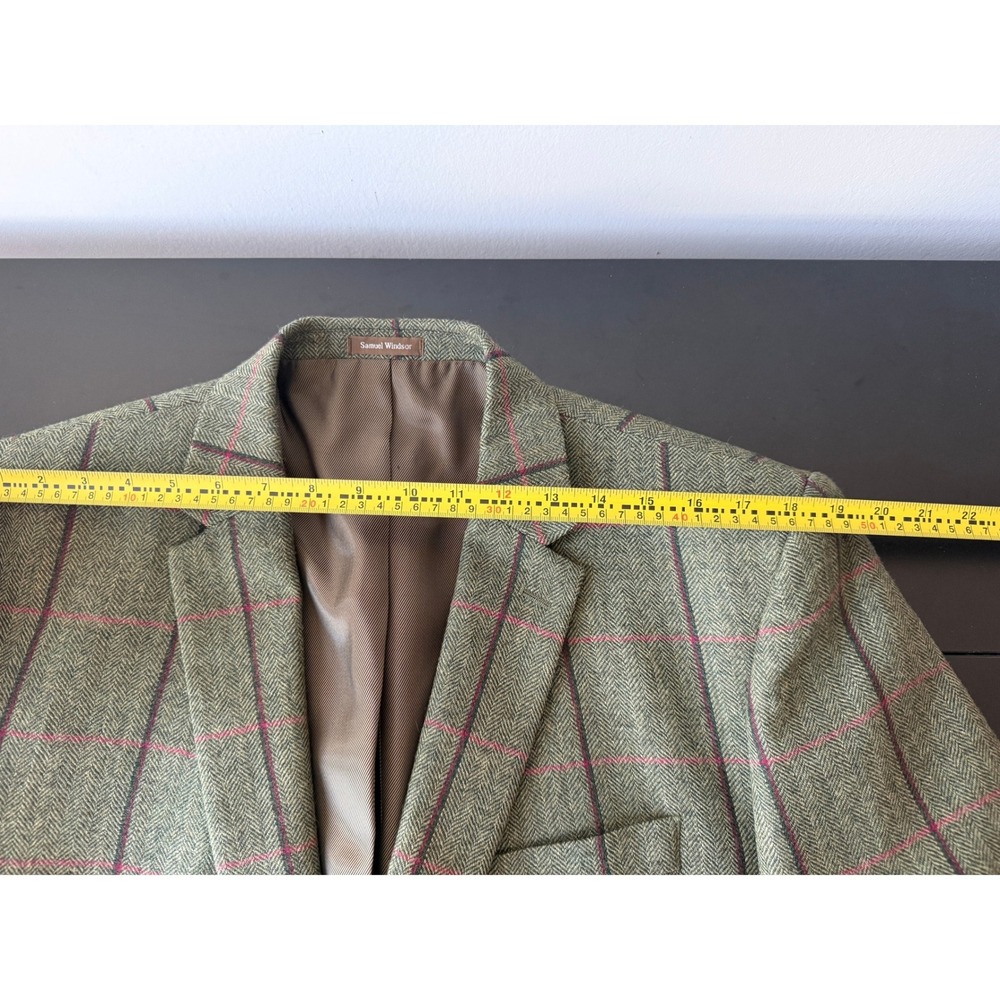 Samuel Windsor Mens 48R Green Herringbone Wool Windowpane Blazer Jacket J9W11B - Picture 14 of 16